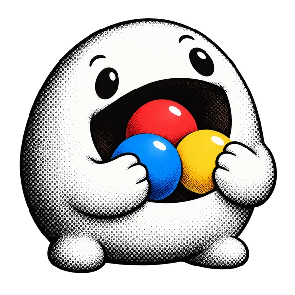 Snorfle swallowing three coloured balls
